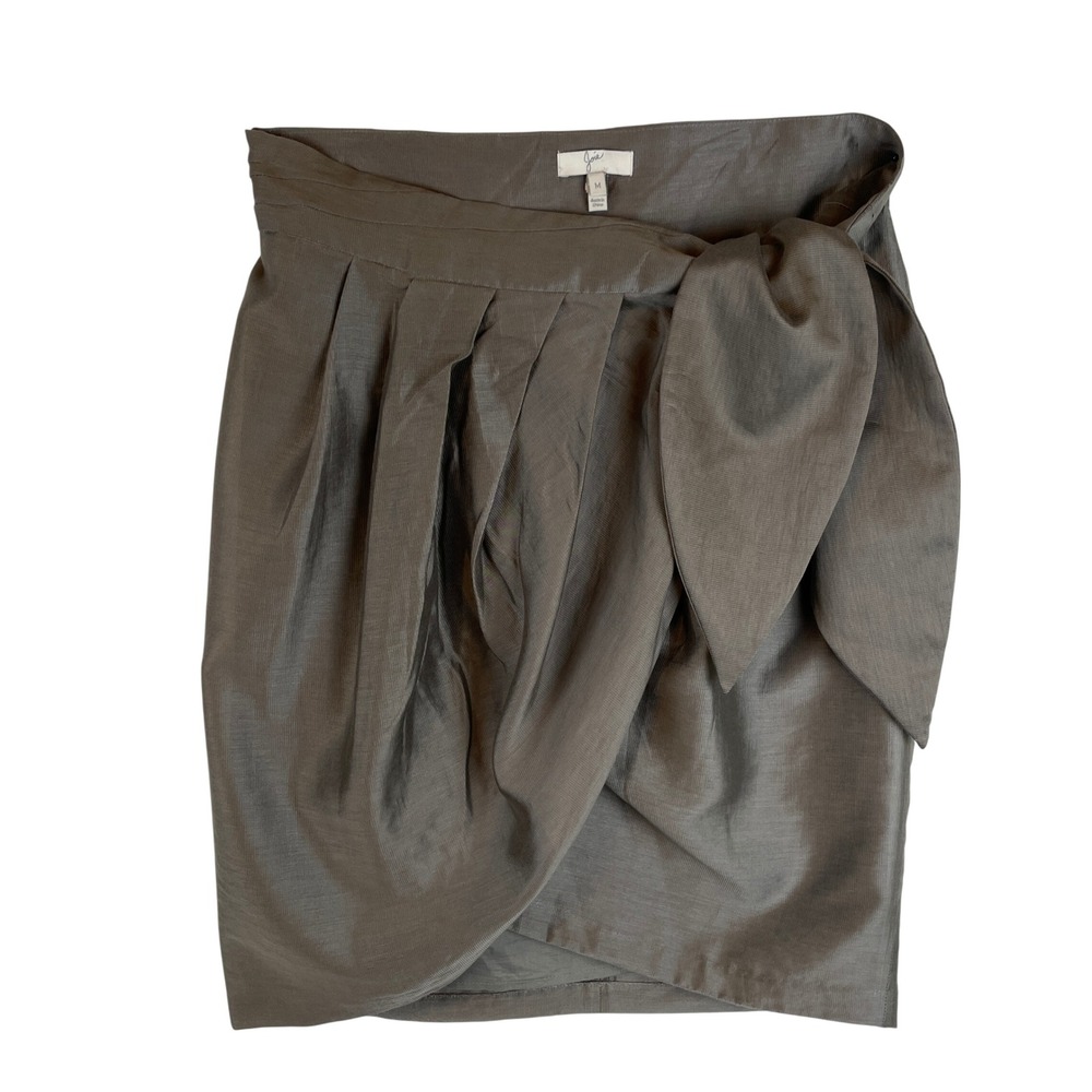 Joie Olive Brown Draped Wrap Mini Skirt Side Tie Pleated Lyocell 18-2-002350 M